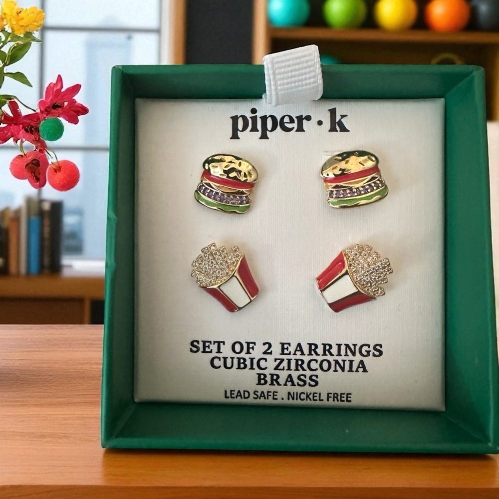 Piper‎ K Fun Burger and Fries Earrings - Red and Gold